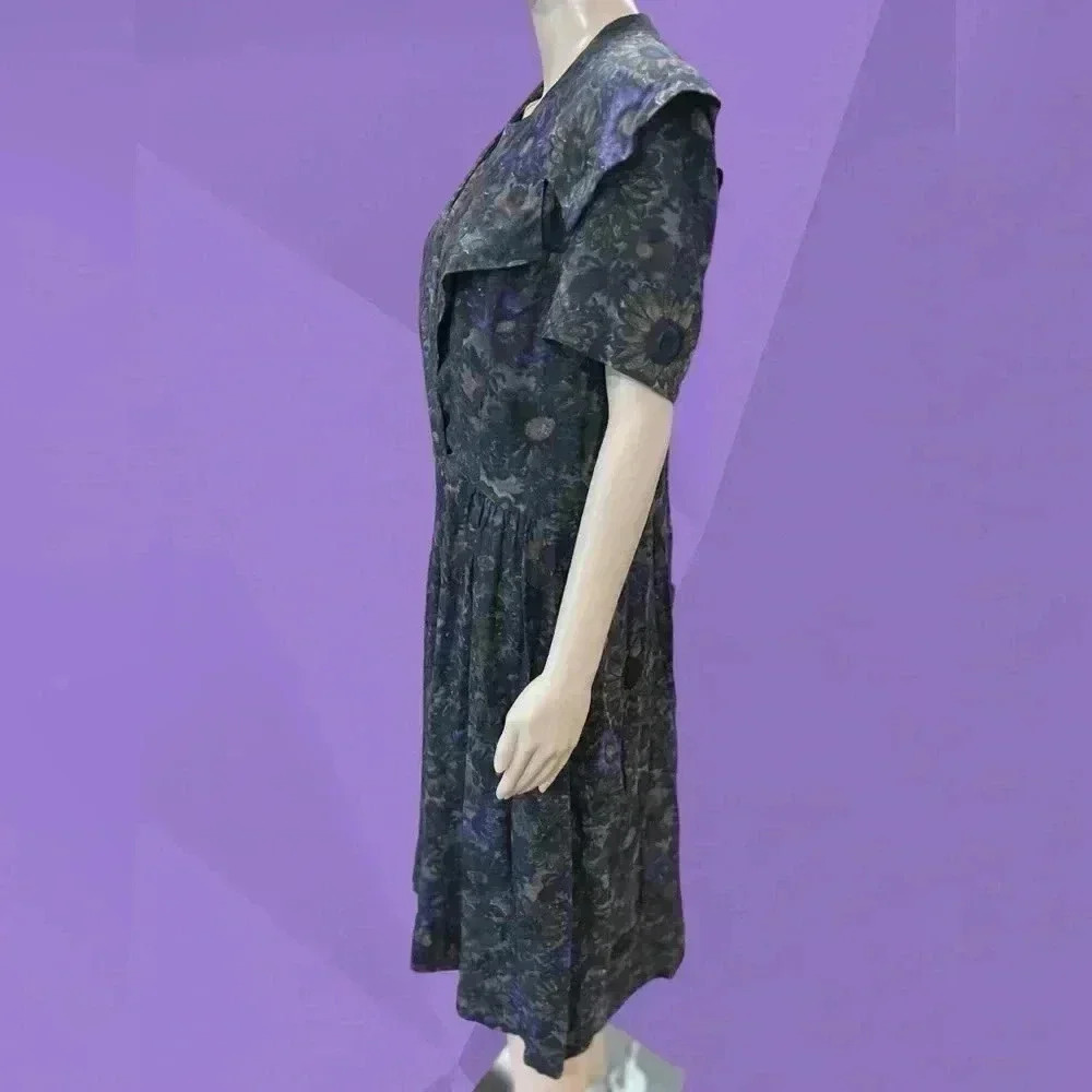 Vintage 70’s/80’s handmade dropwaist modesty black floral dress-XL AS IS - Picture 5 of 10